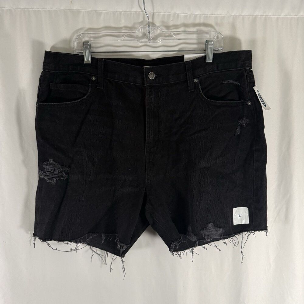 New Old Navy Cut Off Jean Shorts Women's 16 Black Denim 5" Inseam Distressed